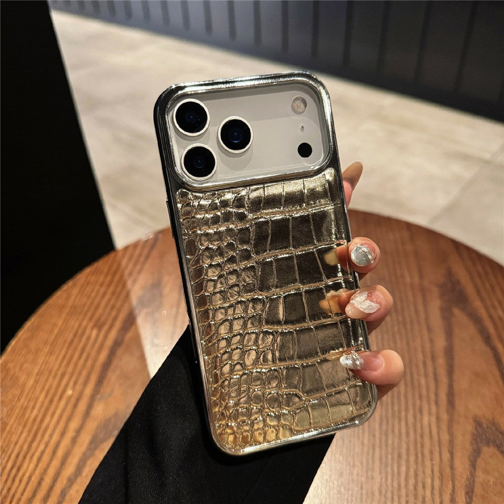 For iPhone 17 Pro Max Case Electroplated Crocodile Texture Shockproof Leather Back Cover