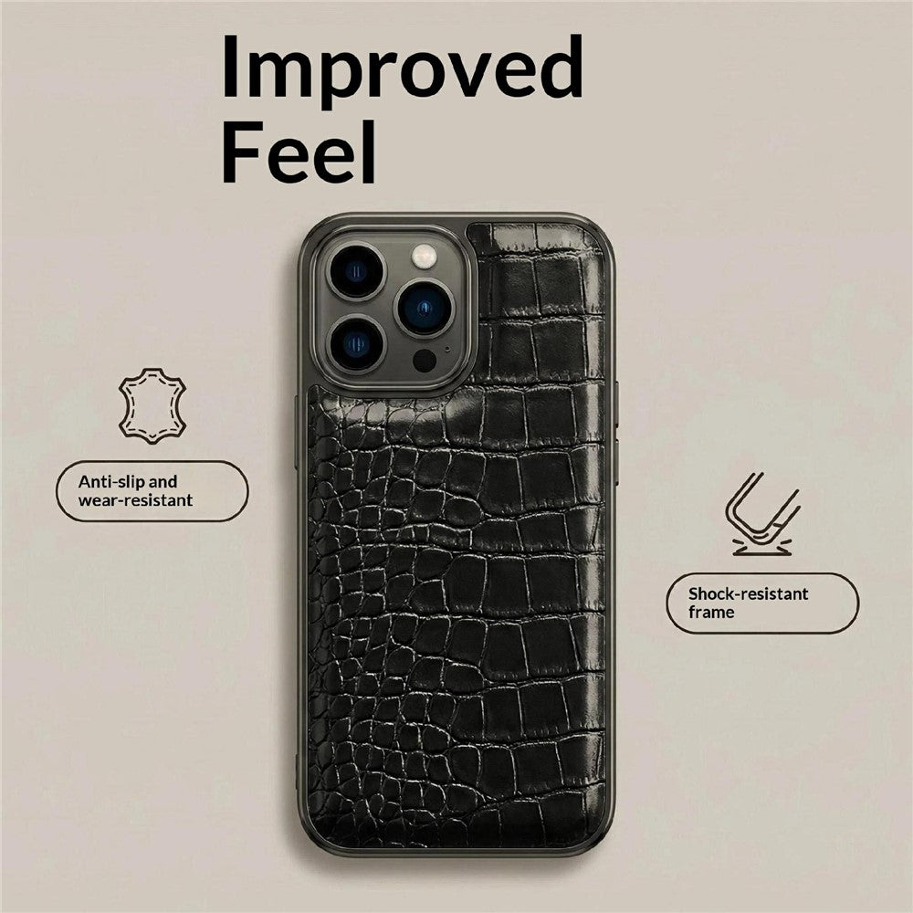For iPhone 17 Pro Case Electroplated Crocodile Texture Shockproof Leather Back Cover