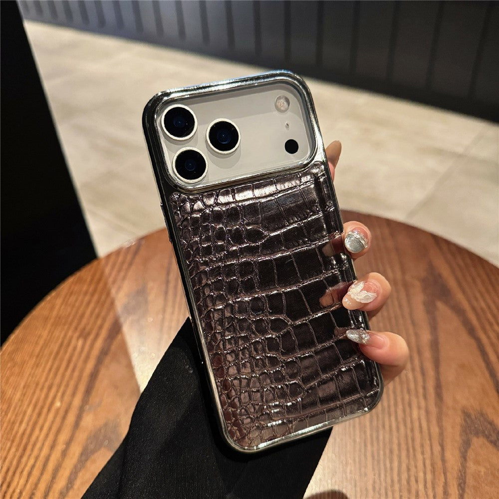 For iPhone 17 Pro Case Electroplated Crocodile Texture Shockproof Leather Back Cover