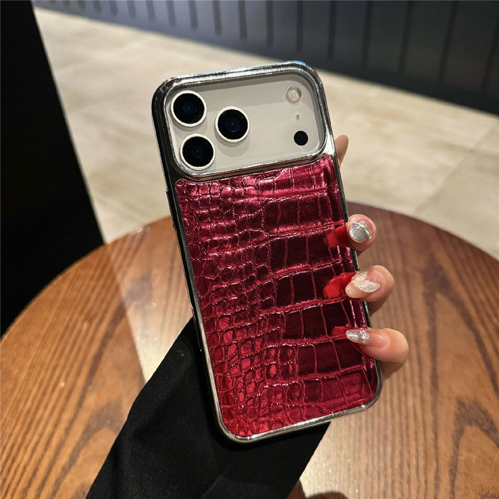 For iPhone 17 Pro Case Electroplated Crocodile Texture Shockproof Leather Back Cover