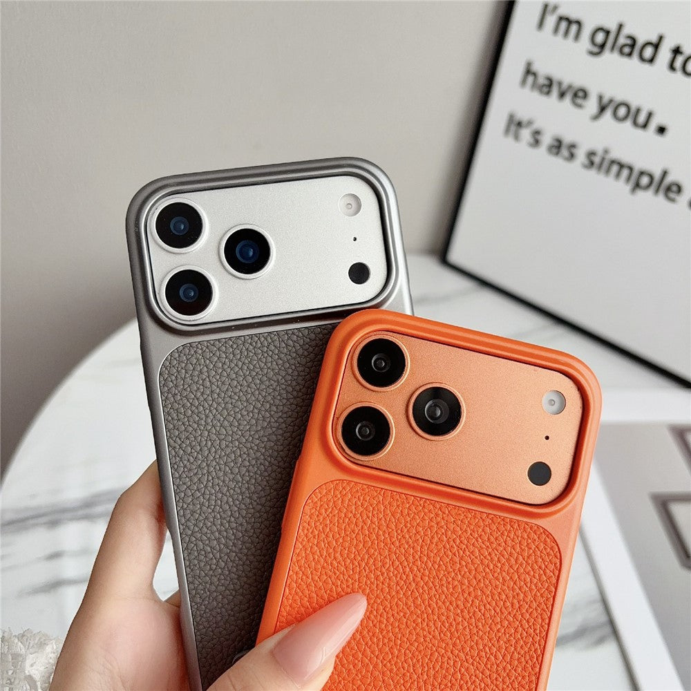 For iPhone 17 Pro Case Metal Paint Litchi Texture PU Leather Phone Back Cover with Wrist Strap