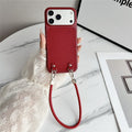 For iPhone 17 Pro Max Case Metal Paint Litchi Texture PU Leather Phone Back Cover with Wrist Strap