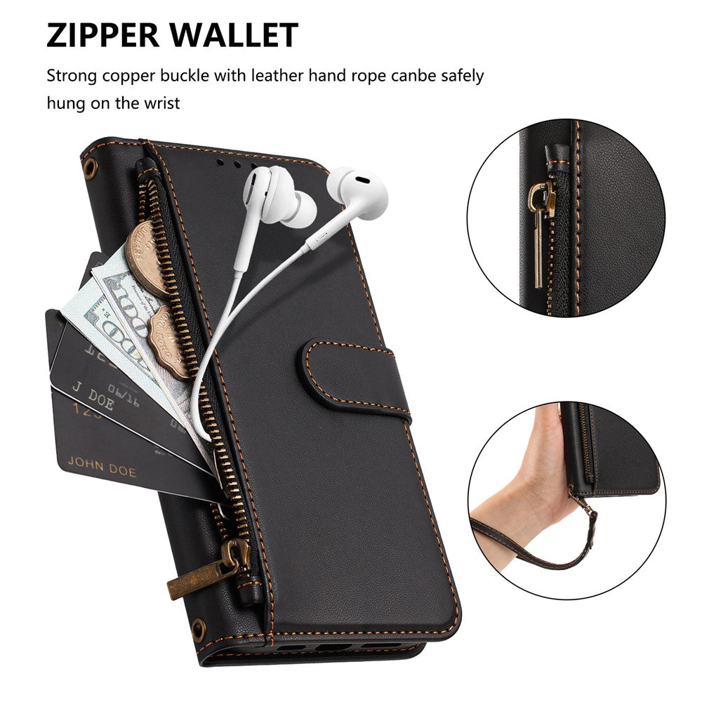 For iPhone 18 Pro Max / 17 Pro Max Case 4 Card Slots Wallet Stand PU Leather Phone Cover with Wrist Strap