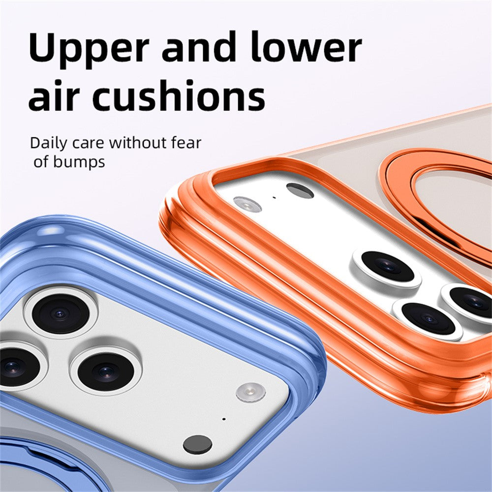 For iPhone 18 Pro / 17 Pro Case with Magnetic Kickstand Air Cushion Matte Translucent PC + TPU Phone Cover