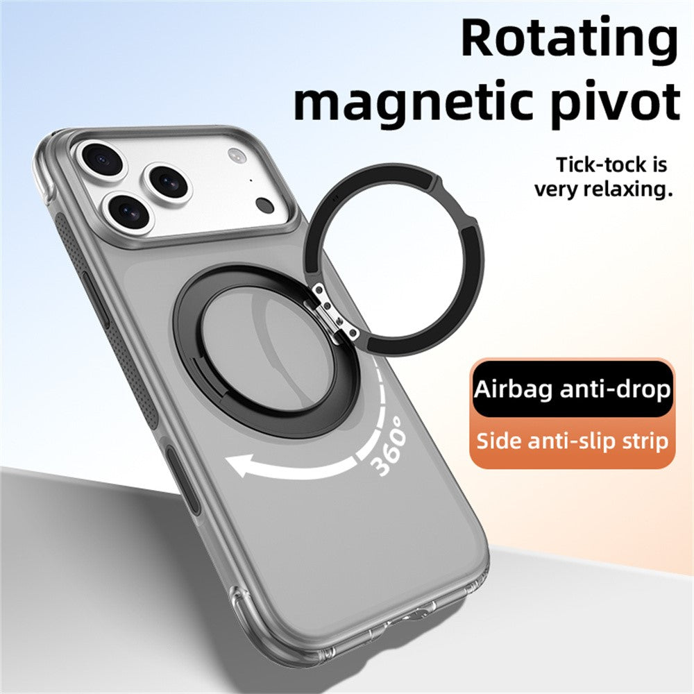 For iPhone 18 Pro Max / 17 Pro Max Case with Magnetic Kickstand Air Cushion Matte Translucent PC + TPU Phone Cover