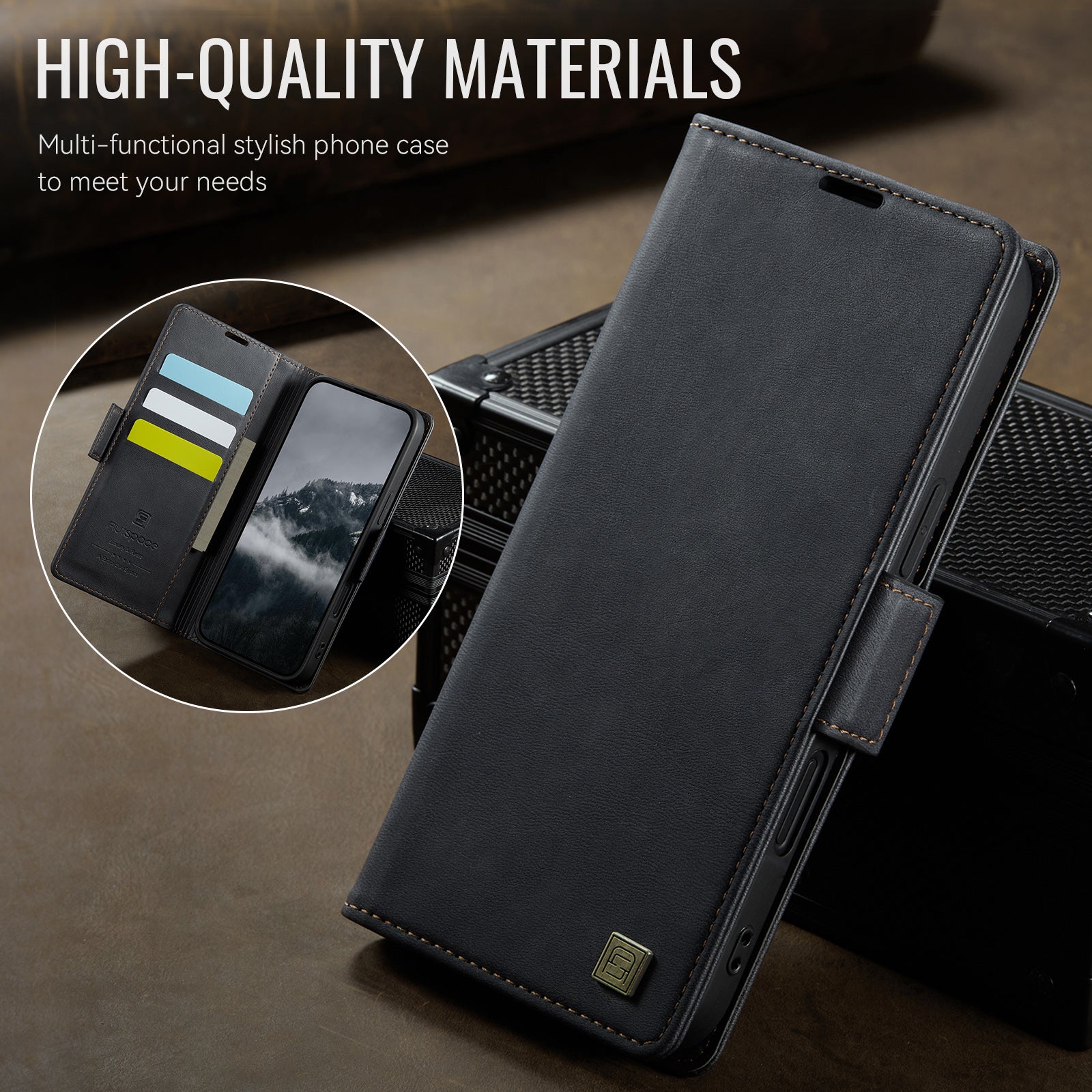 AUTSPACE for iPhone 17 Pro A11 Case RFID Blocking Retro Leather Cell Phone Wallet Cover