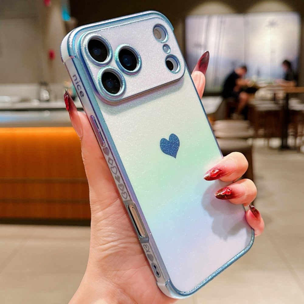 For iPhone 17 Pro Max Case Dazzling Design Electroplating Heart Pattern TPU Phone Cover