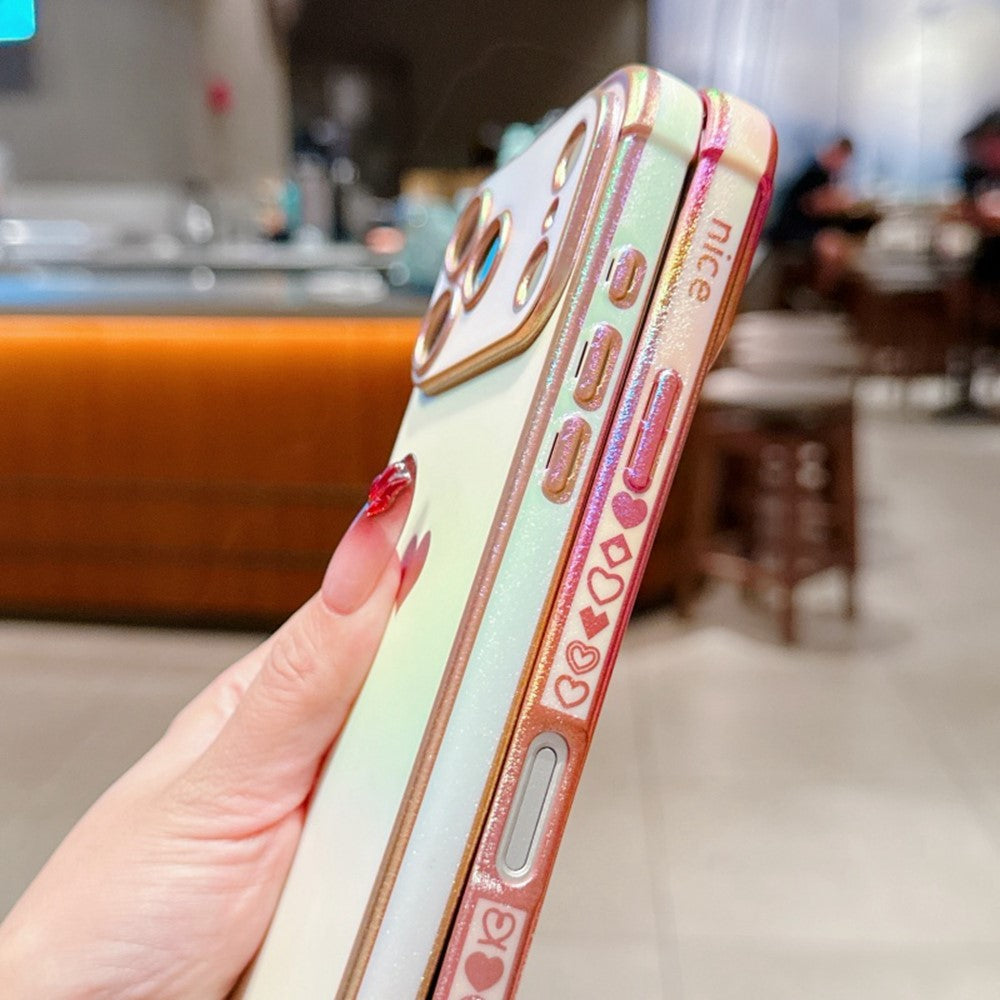 For iPhone 17 Pro Max Case Dazzling Design Electroplating Heart Pattern TPU Phone Cover