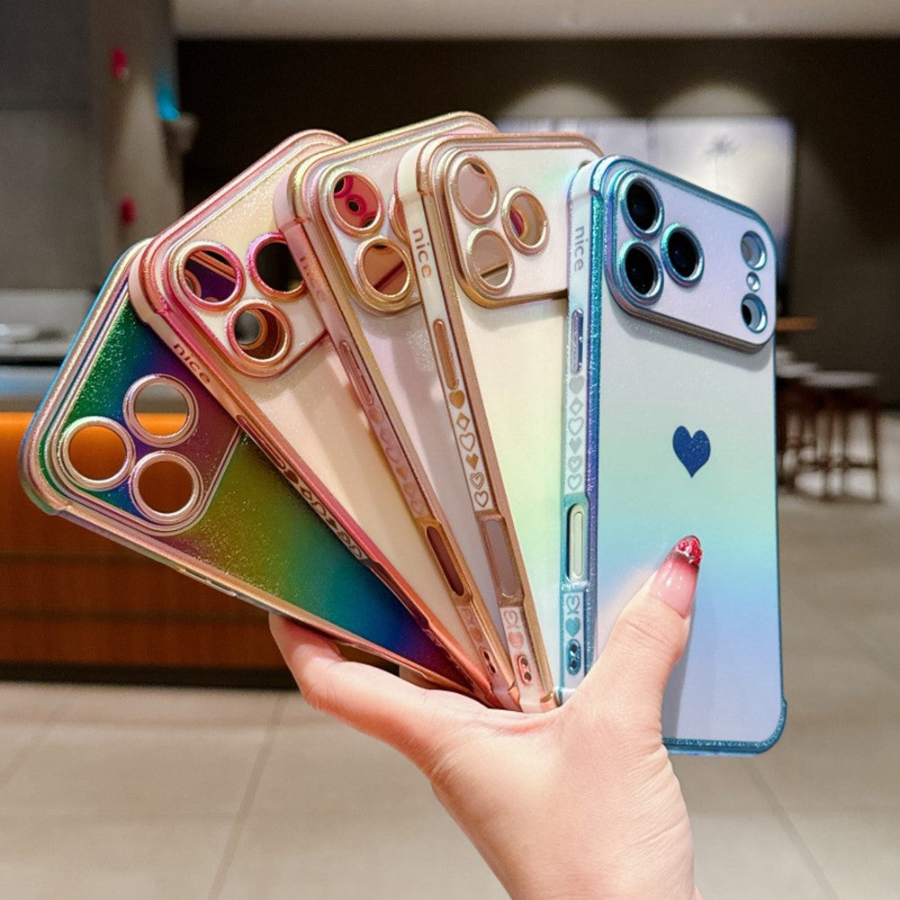 For iPhone 17 Pro Max Case Dazzling Design Electroplating Heart Pattern TPU Phone Cover