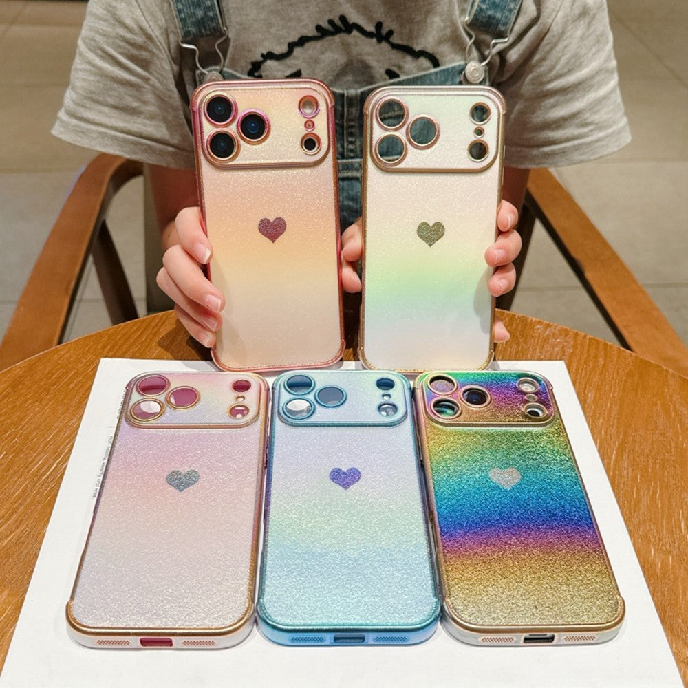 For iPhone 17 Pro Max Case Dazzling Design Electroplating Heart Pattern TPU Phone Cover