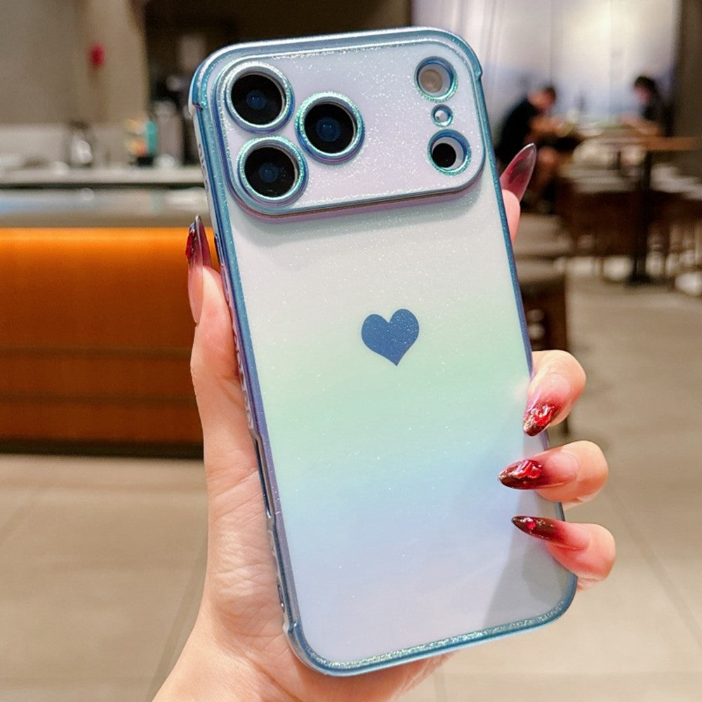 For iPhone 17 Pro Max Case Dazzling Design Electroplating Heart Pattern TPU Phone Cover