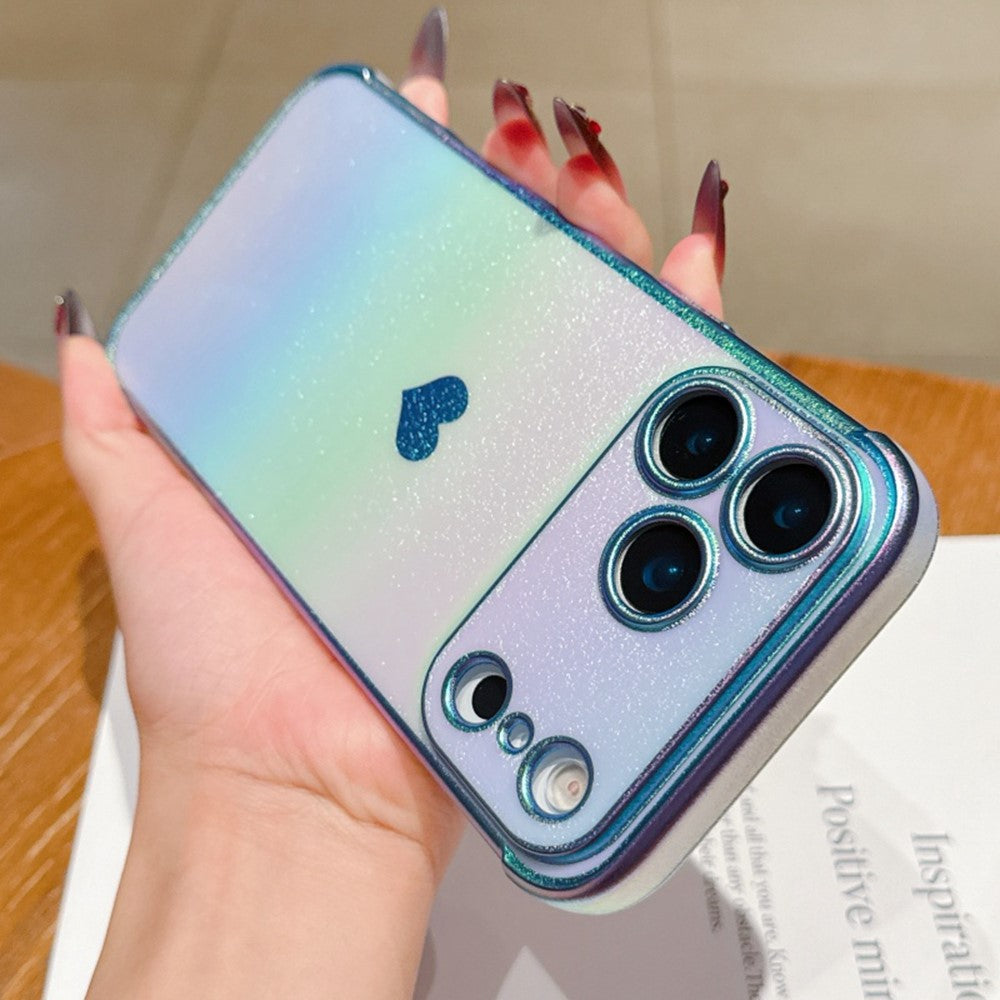 For iPhone 17 Pro Max Case Dazzling Design Electroplating Heart Pattern TPU Phone Cover