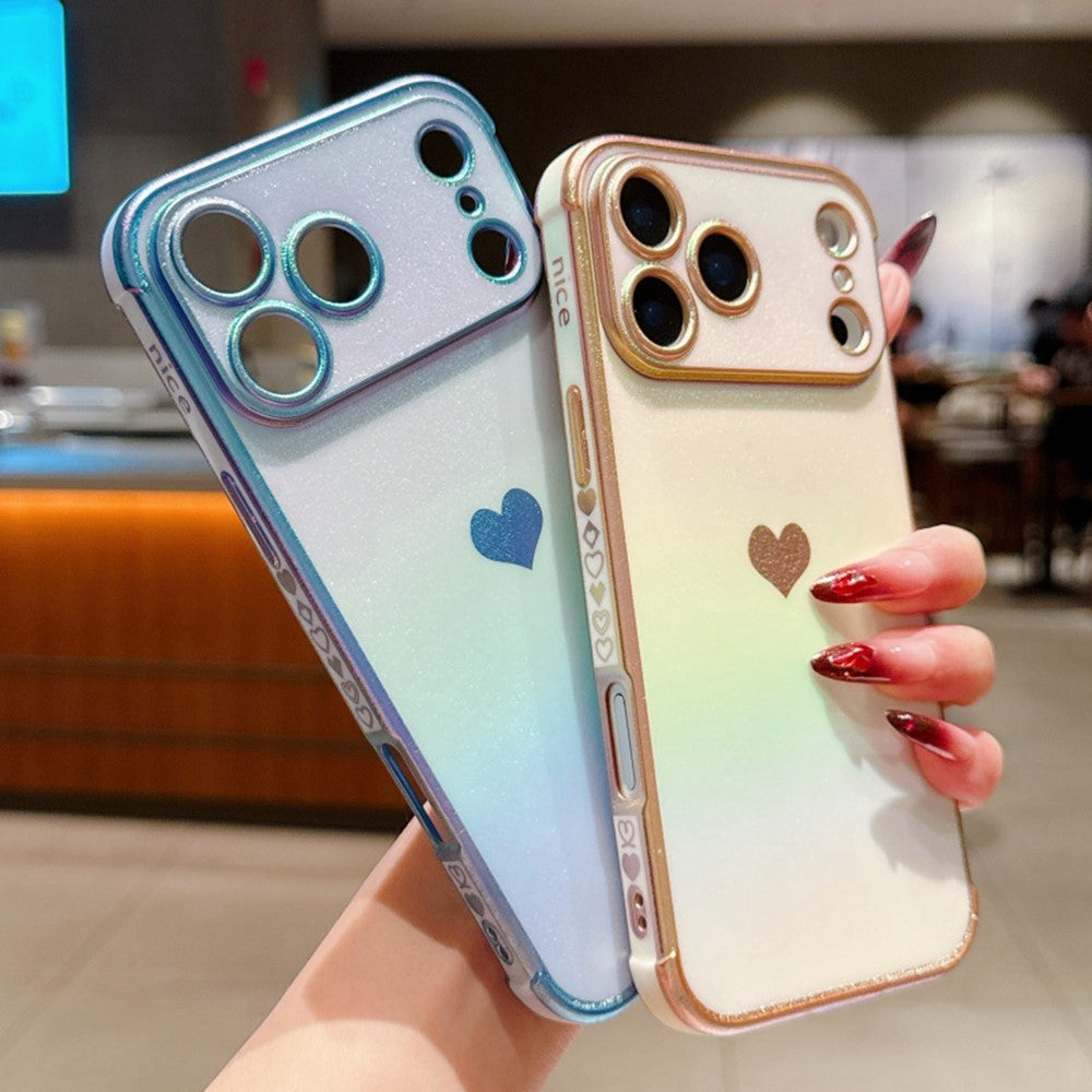 For iPhone 17 Pro Max Case Dazzling Design Electroplating Heart Pattern TPU Phone Cover