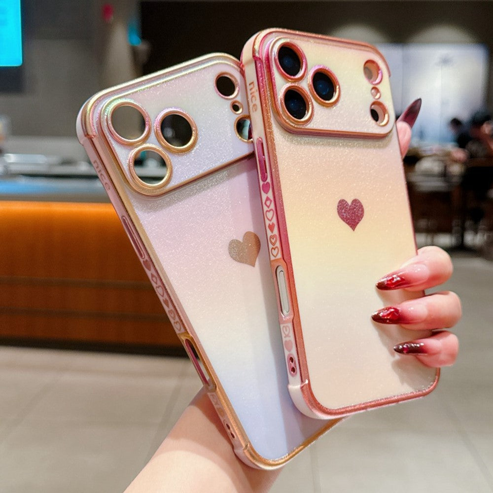 For iPhone 17 Pro Max Case Dazzling Design Electroplating Heart Pattern TPU Phone Cover