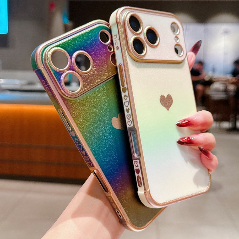 For iPhone 17 Pro Max Case Dazzling Design Electroplating Heart Pattern TPU Phone Cover