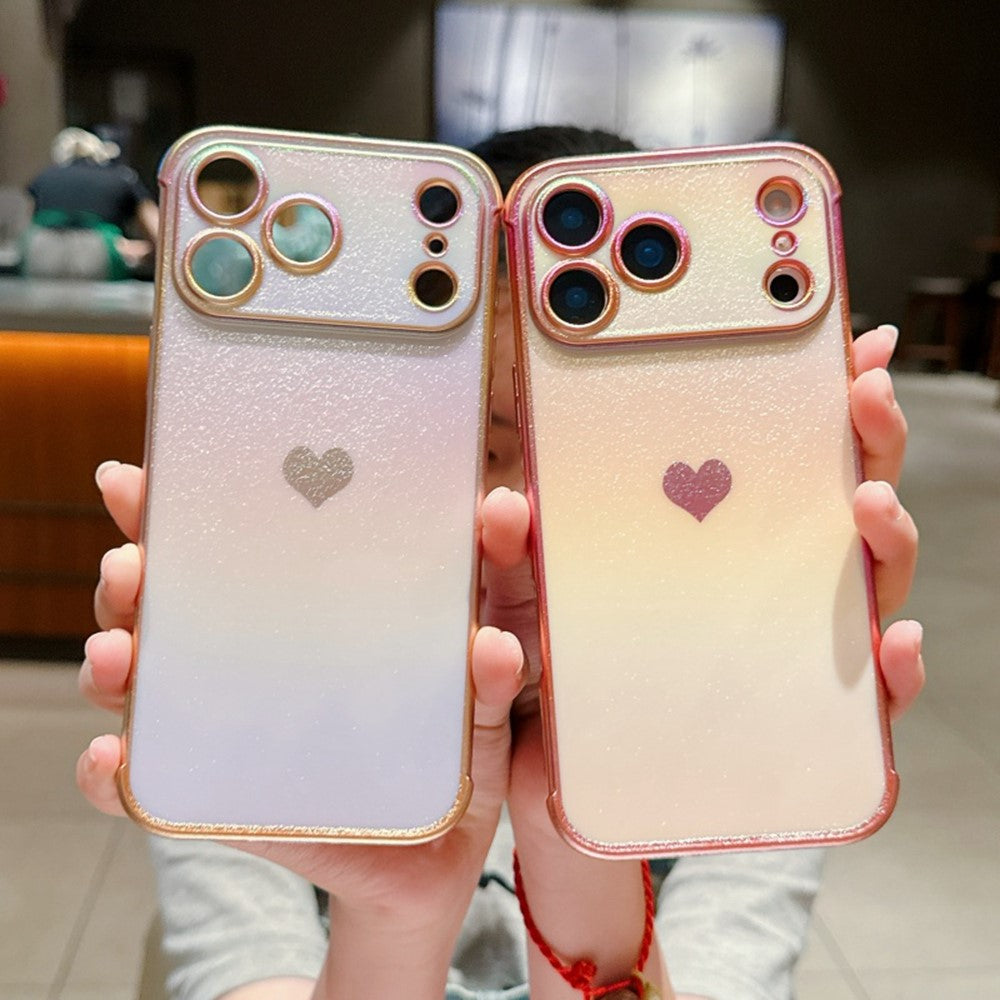 For iPhone 17 Pro Max Case Dazzling Design Electroplating Heart Pattern TPU Phone Cover