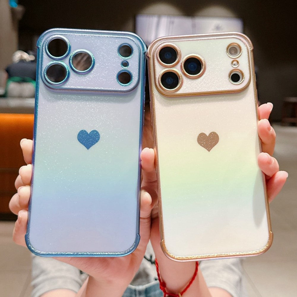 For iPhone 17 Pro Max Case Dazzling Design Electroplating Heart Pattern TPU Phone Cover