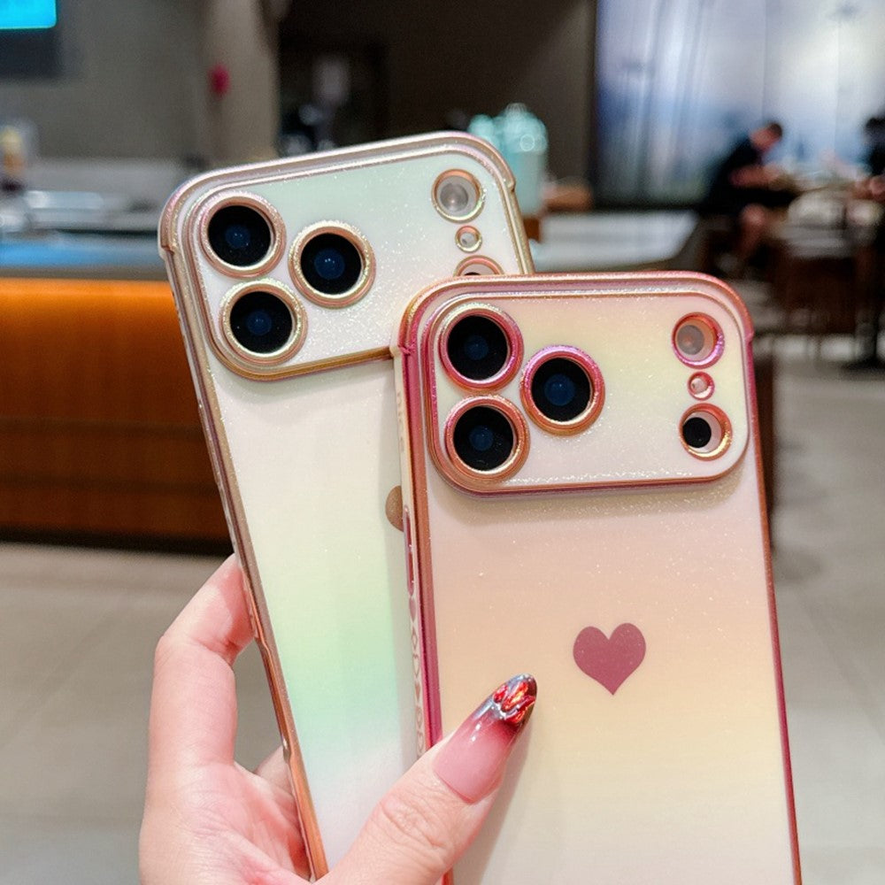 For iPhone 17 Pro Max Case Dazzling Design Electroplating Heart Pattern TPU Phone Cover