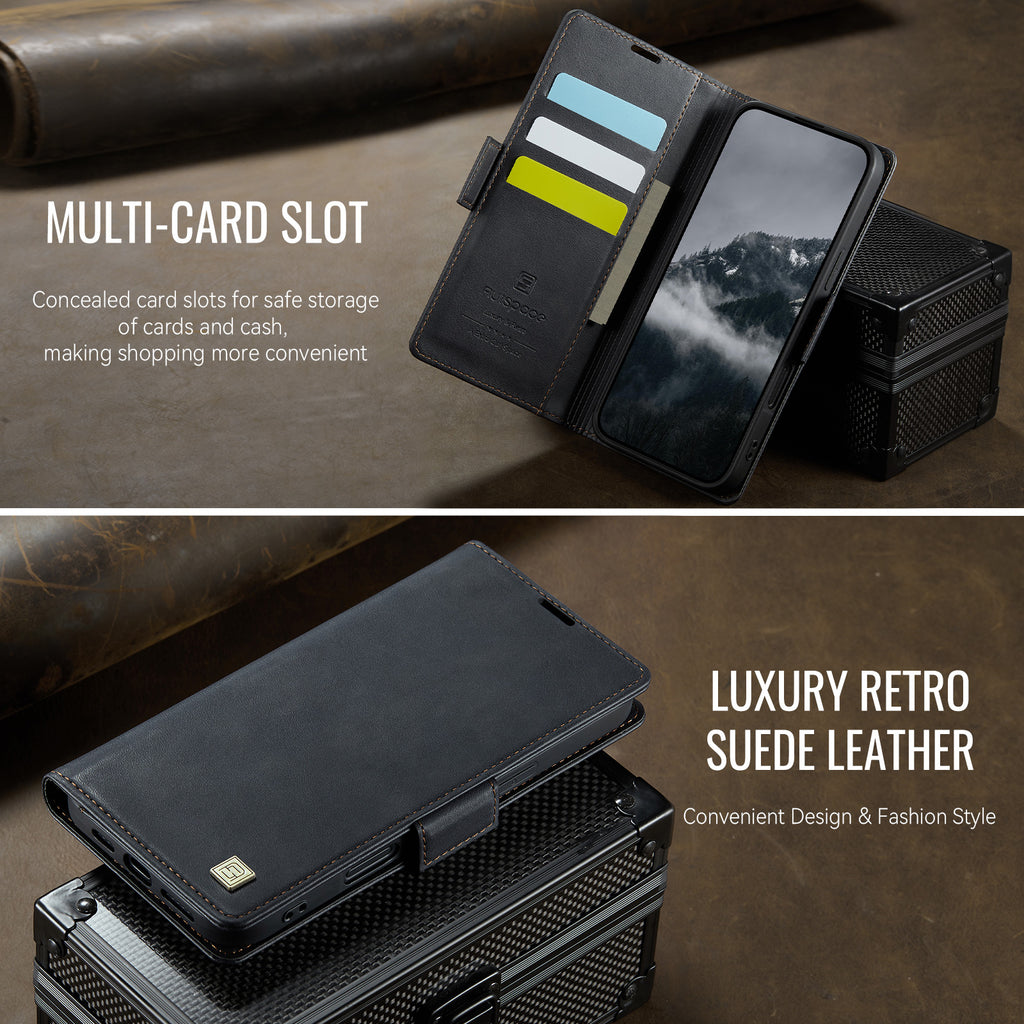 AUTSPACE for iPhone 17 Pro Max A11 Case RFID Blocking Retro Leather Cell Phone Wallet Cover