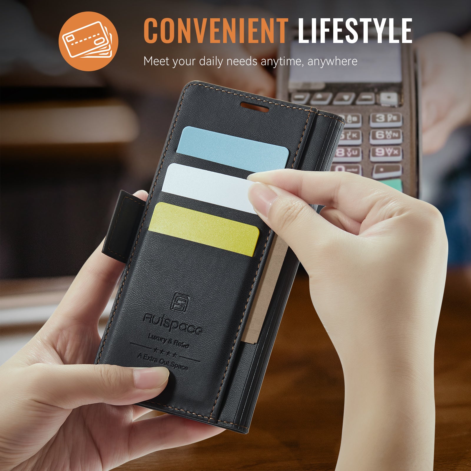 AUTSPACE for iPhone 17 Pro Max A11 Case RFID Blocking Retro Leather Cell Phone Wallet Cover