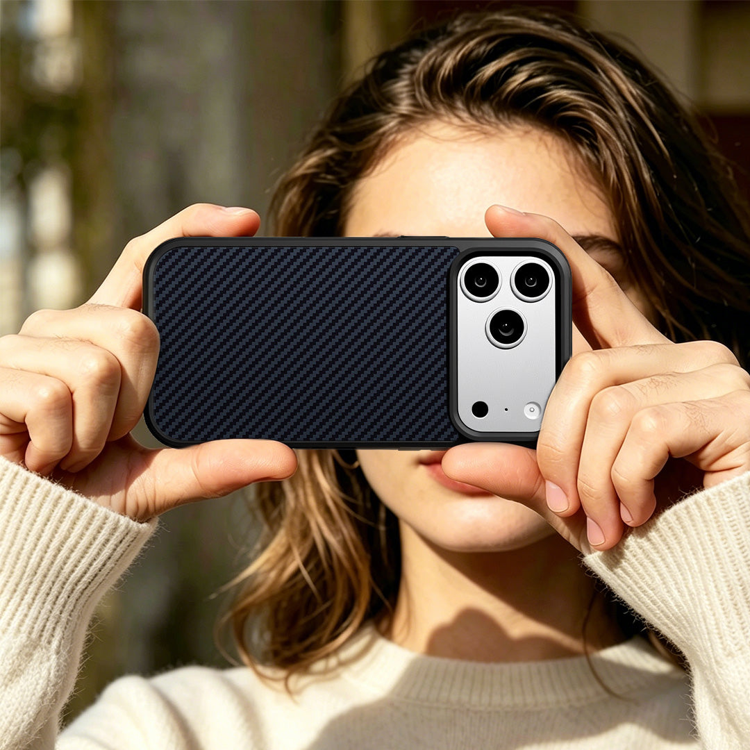 EYCASE for iPhone 17 Pro Magnetic Case  Kevlar Series UV Printed Black Edge TPU Acrylic Phone Cover