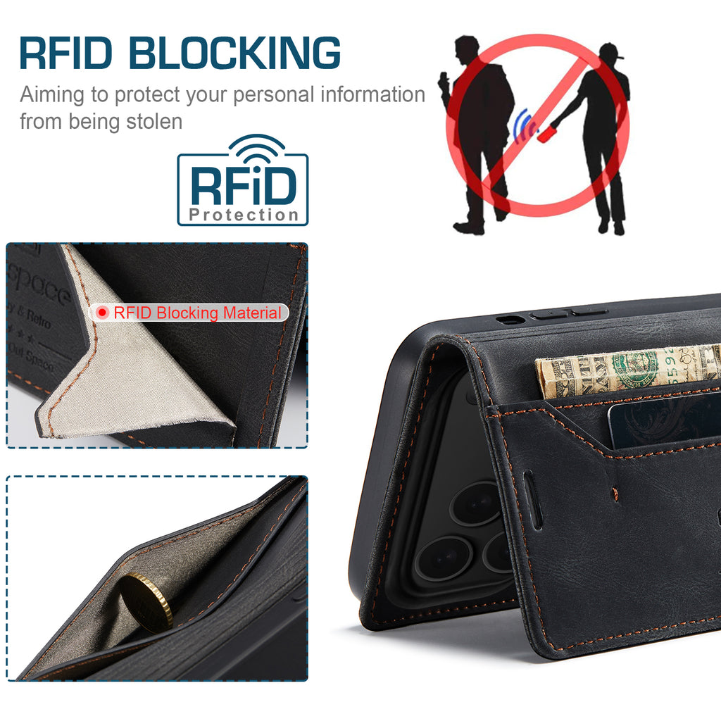 AUTSPACE for iPhone 17 Pro Wallet Case  A01 Leather Stand Cover with RFID Blocking Card Holder