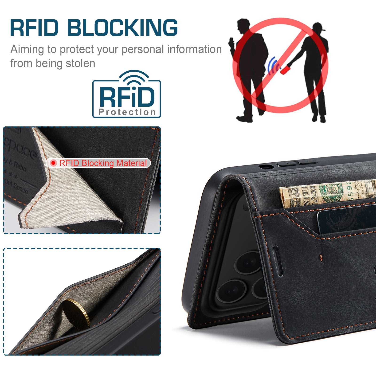 AUTSPACE for iPhone 17 Pro Wallet Case  A01 Leather Stand Cover with RFID Blocking Card Holder