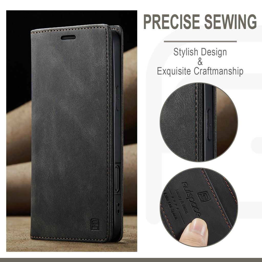 AUTSPACE for iPhone 17 Pro Wallet Case  A01 Leather Stand Cover with RFID Blocking Card Holder