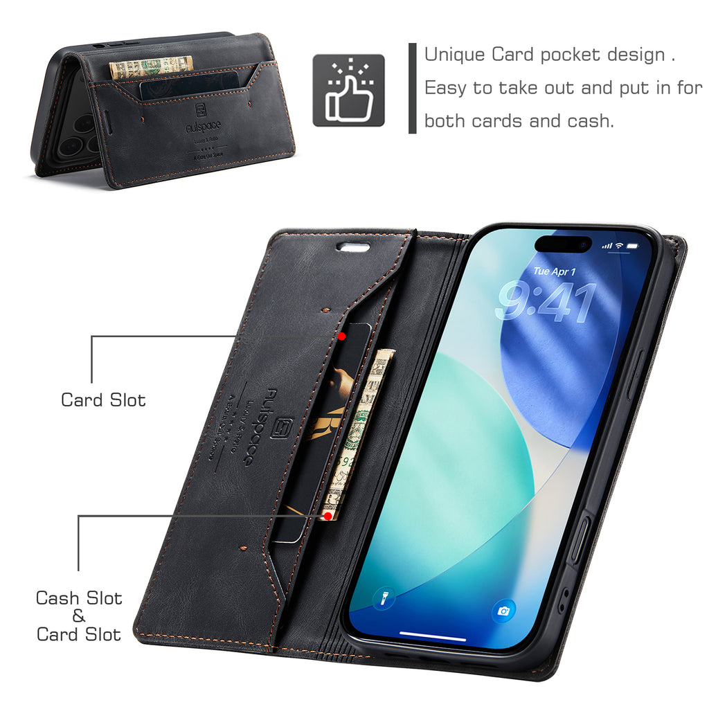 AUTSPACE for iPhone 17 Pro Wallet Case  A01 Leather Stand Cover with RFID Blocking Card Holder