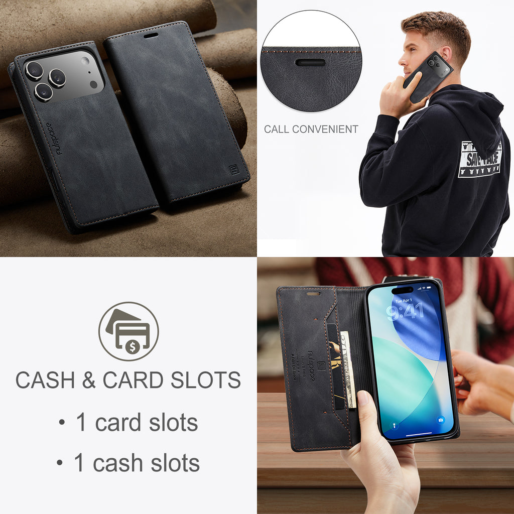 AUTSPACE for iPhone 17 Pro Wallet Case  A01 Leather Stand Cover with RFID Blocking Card Holder