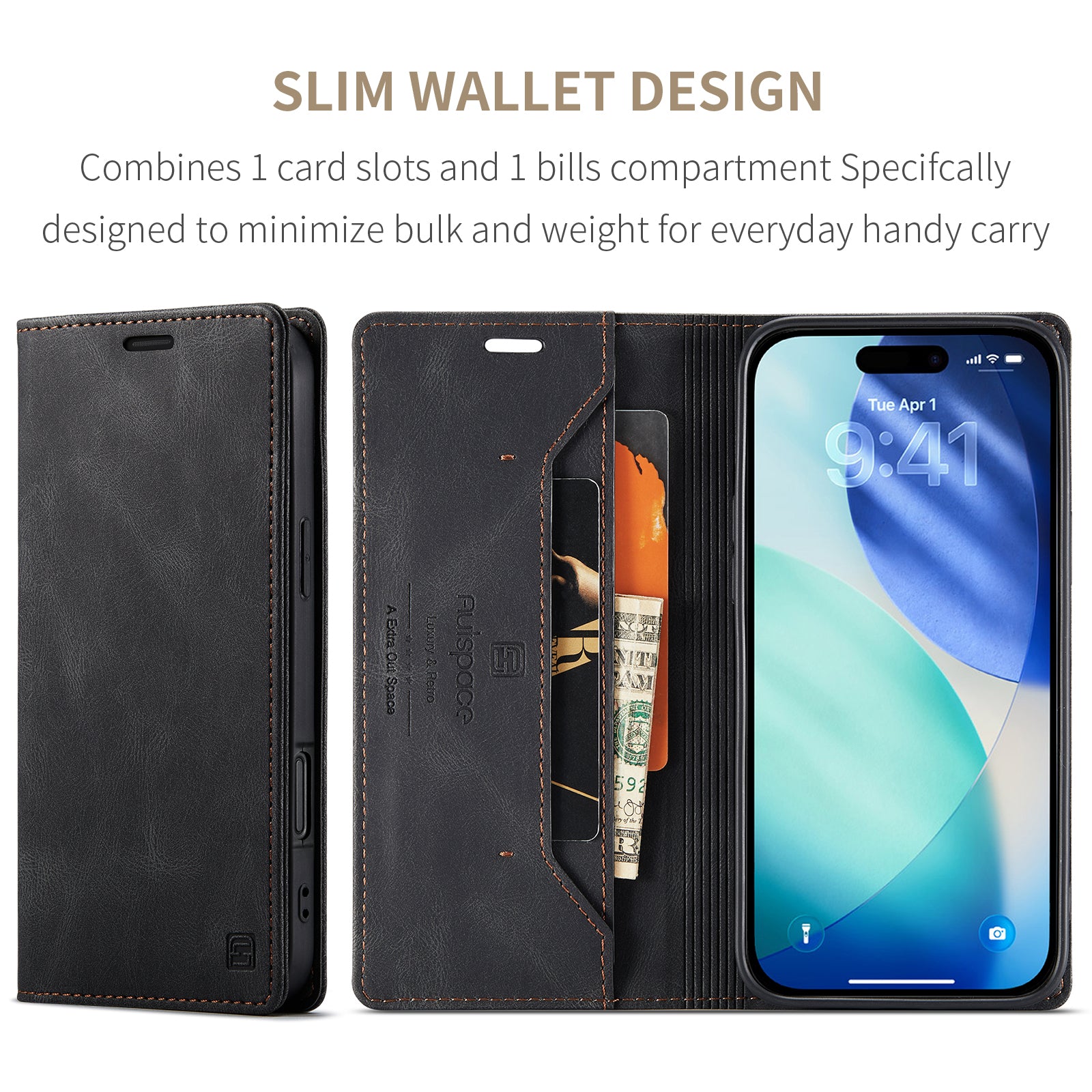 AUTSPACE for iPhone 17 Pro Wallet Case  A01 Leather Stand Cover with RFID Blocking Card Holder