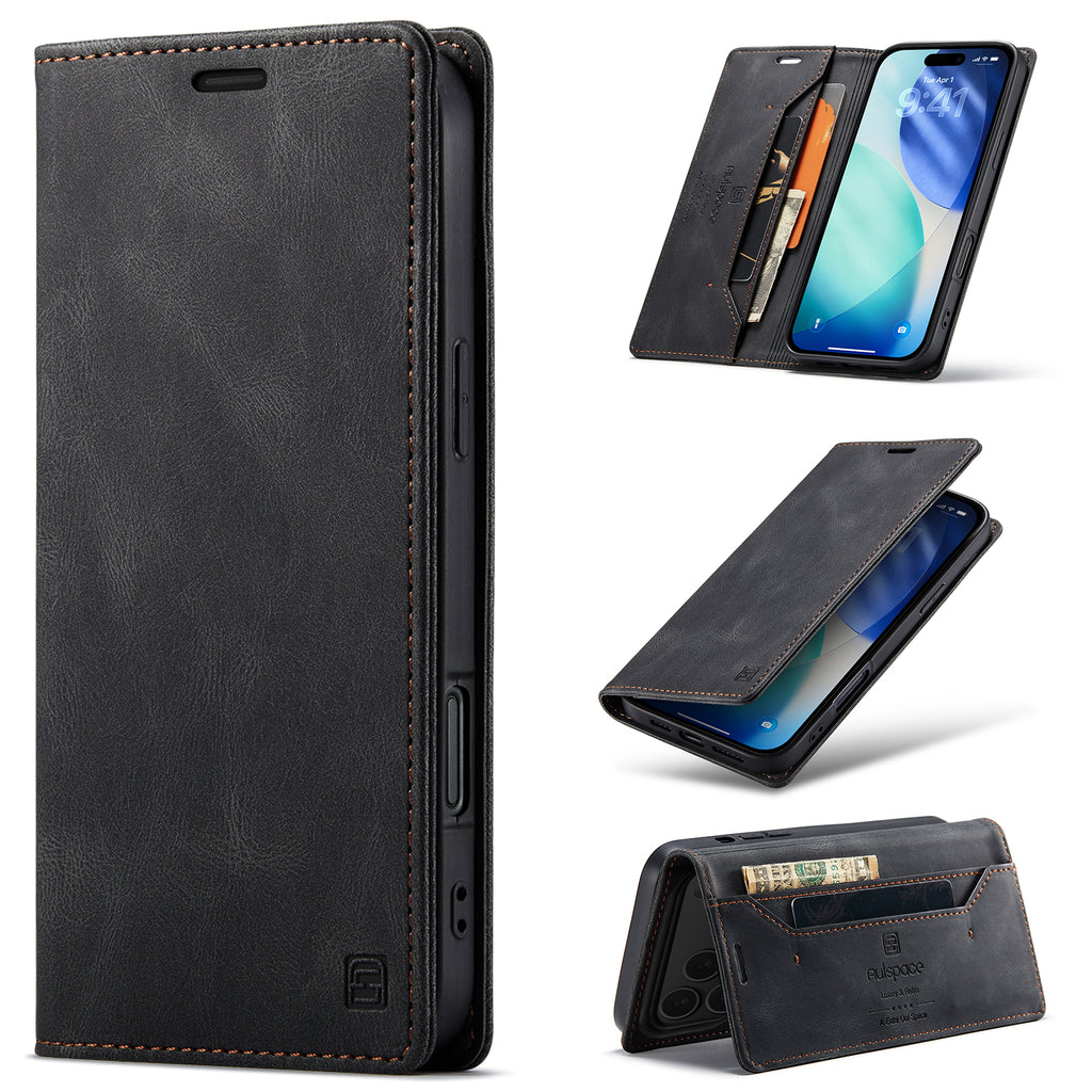 AUTSPACE for iPhone 17 Pro Max Wallet Case  A01 Leather Stand Cover with RFID Blocking Card Holder