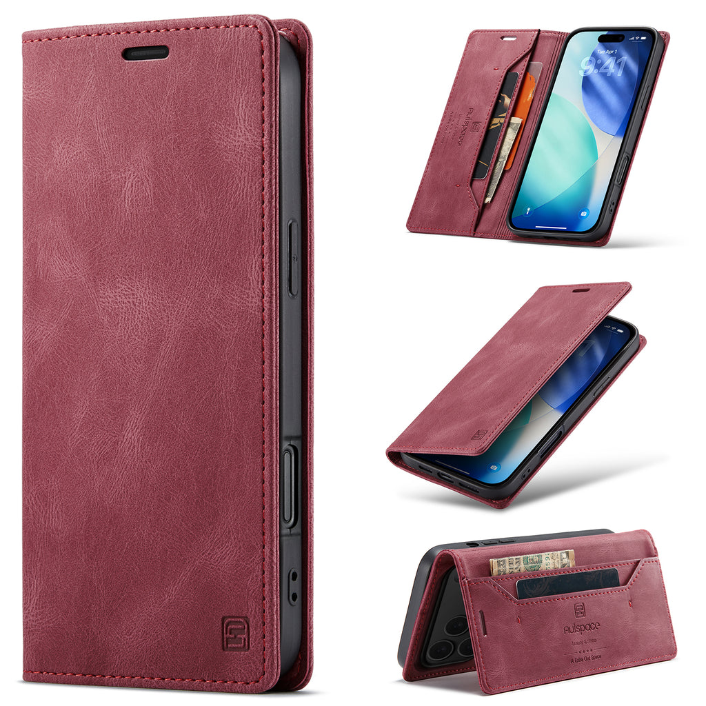 AUTSPACE for iPhone 17 Pro Max Wallet Case  A01 Leather Stand Cover with RFID Blocking Card Holder
