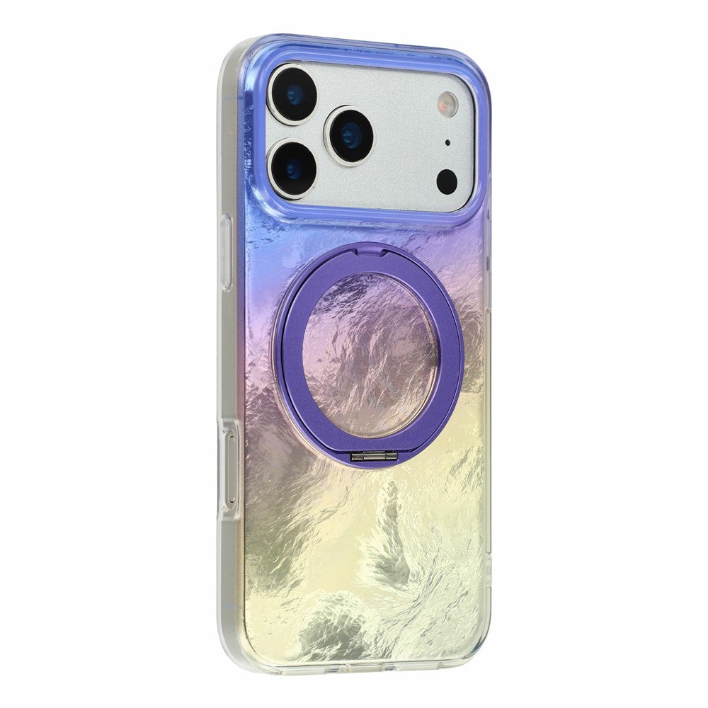 For iPhone 17 Pro Max Case Rotating Ring Kickstand Aurora Gradient TPU Shockproof Phone Cover