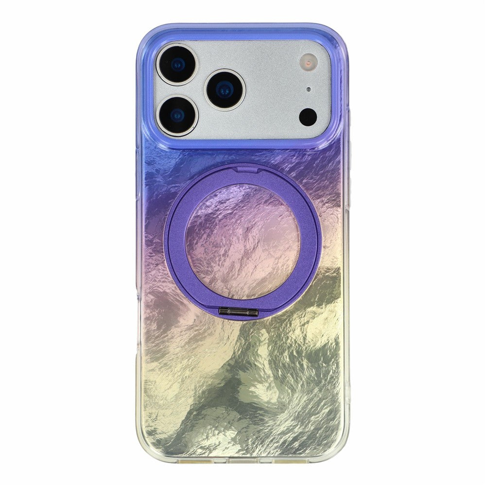 For iPhone 17 Pro Max Case Rotating Ring Kickstand Aurora Gradient TPU Shockproof Phone Cover