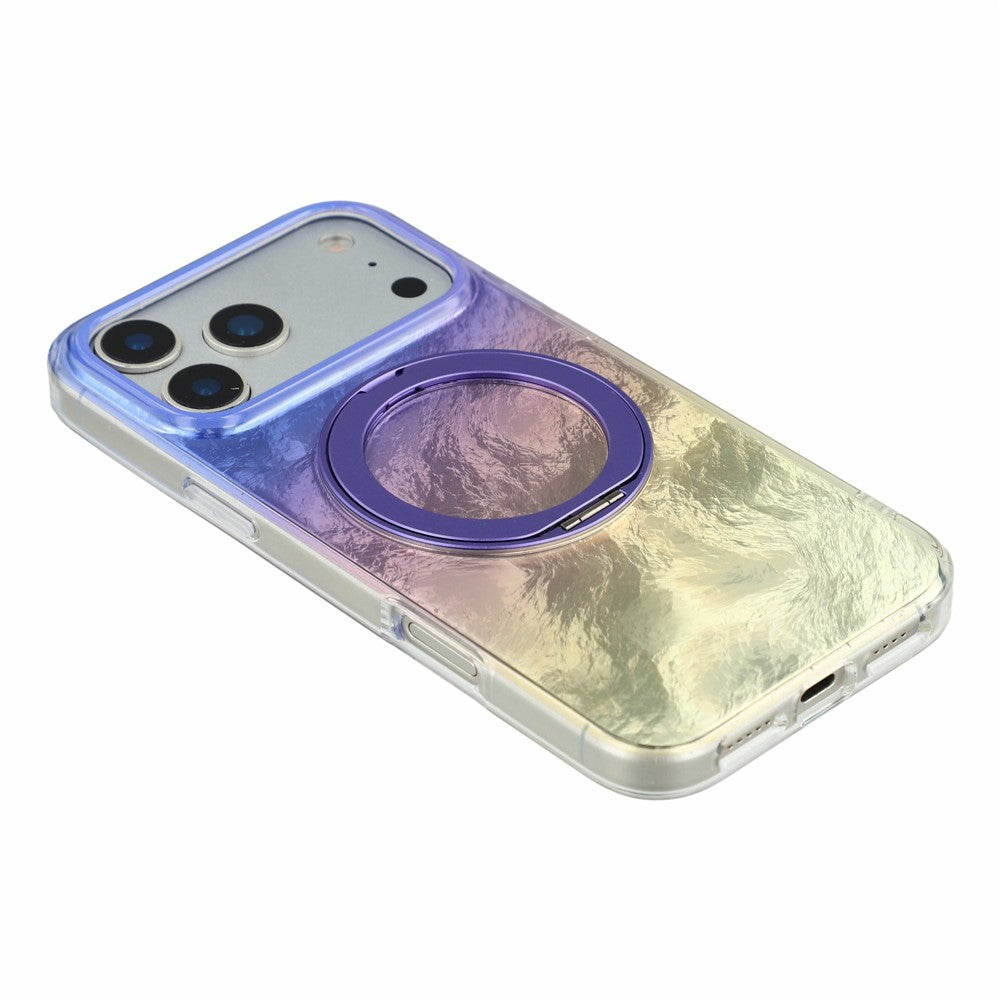 For iPhone 17 Pro Max Case Rotating Ring Kickstand Aurora Gradient TPU Shockproof Phone Cover