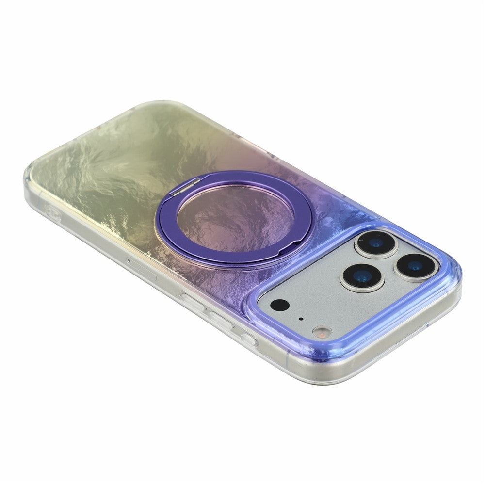 For iPhone 17 Pro Max Case Rotating Ring Kickstand Aurora Gradient TPU Shockproof Phone Cover