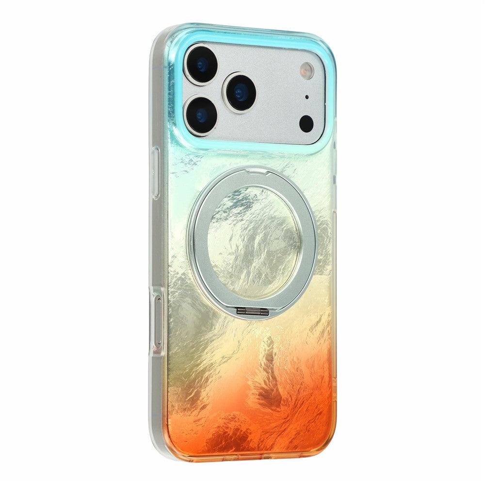For iPhone 17 Pro Max Case Rotating Ring Kickstand Aurora Gradient TPU Shockproof Phone Cover
