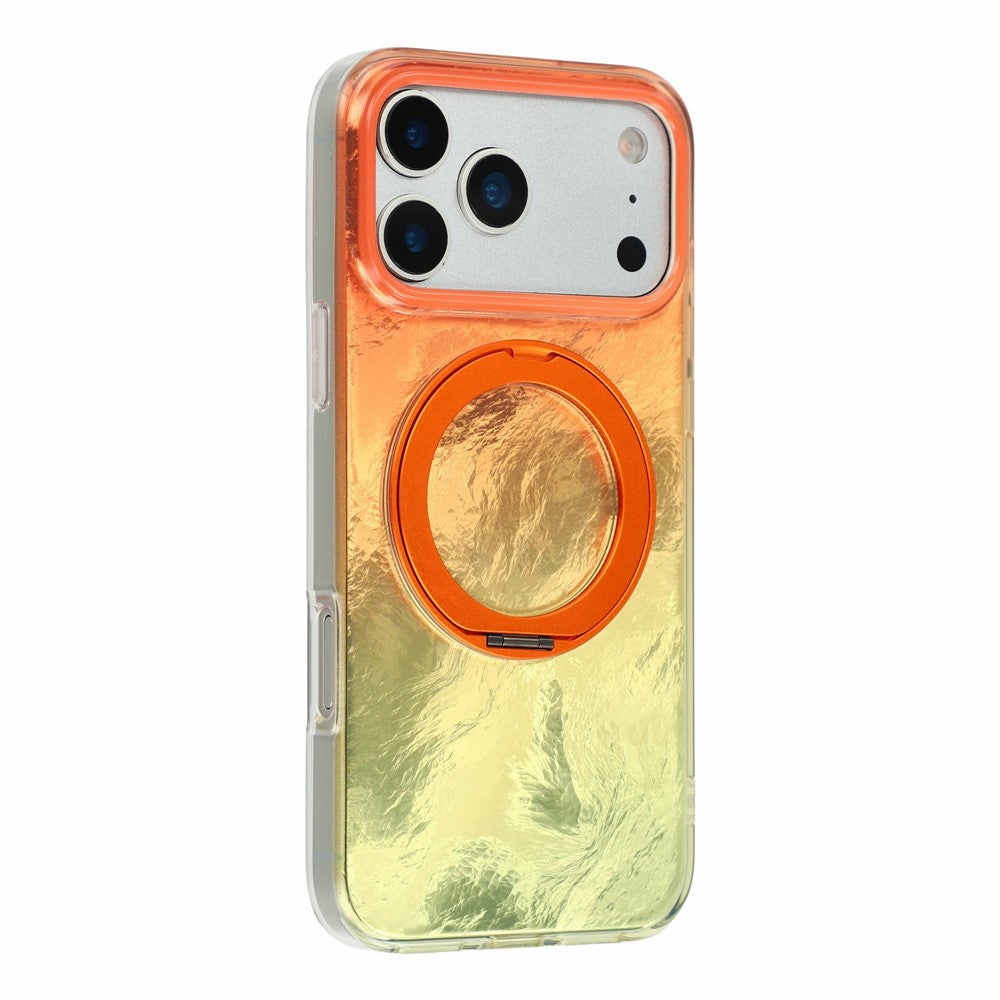 For iPhone 17 Pro Max Case Rotating Ring Kickstand Aurora Gradient TPU Shockproof Phone Cover