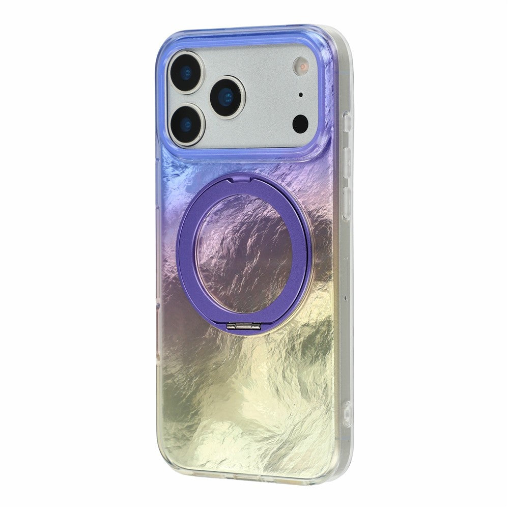 For iPhone 17 Pro Case Rotating Ring Kickstand Aurora Gradient TPU Shockproof Phone Cover