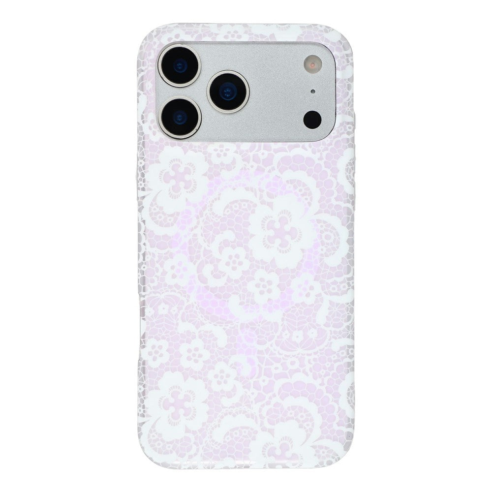 For iPhone 17 Pro Max Magnetic Case Lace Floral Pattern PC + TPU Phone Cover