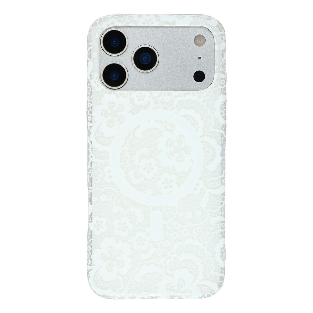 For iPhone 17 Pro Max Magnetic Case Lace Floral Pattern PC + TPU Phone Cover