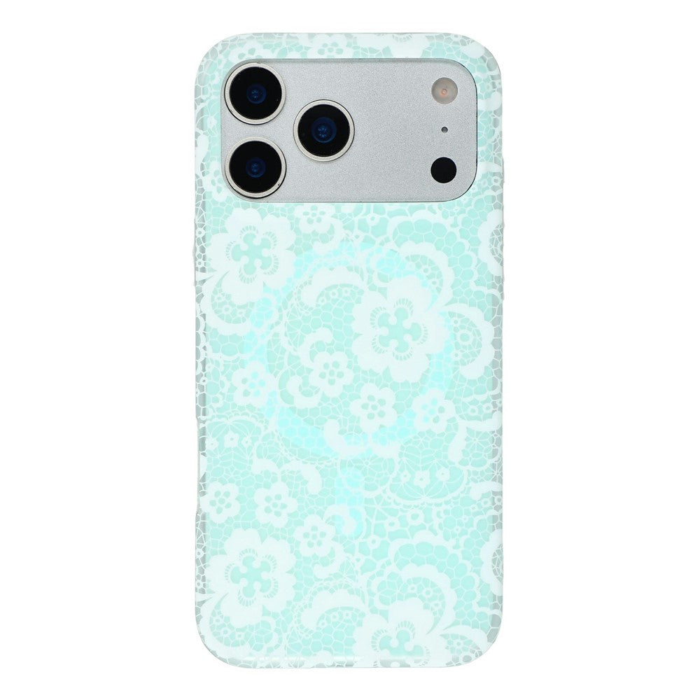 For iPhone 17 Pro Max Magnetic Case Lace Floral Pattern PC + TPU Phone Cover