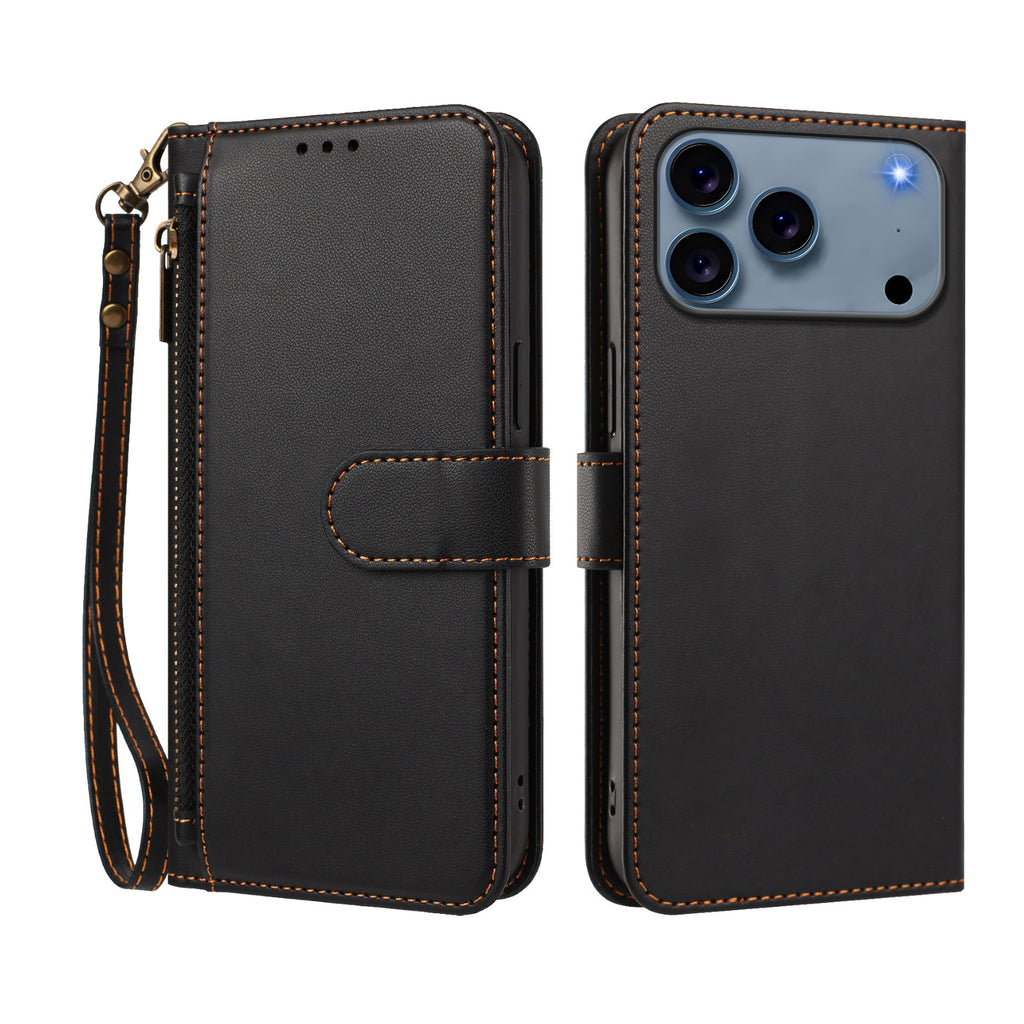For iPhone 17 Pro / iPhone 18 Pro Case 4 Card Slots Wallet Stand PU Leather Phone Cover with Wrist Strap