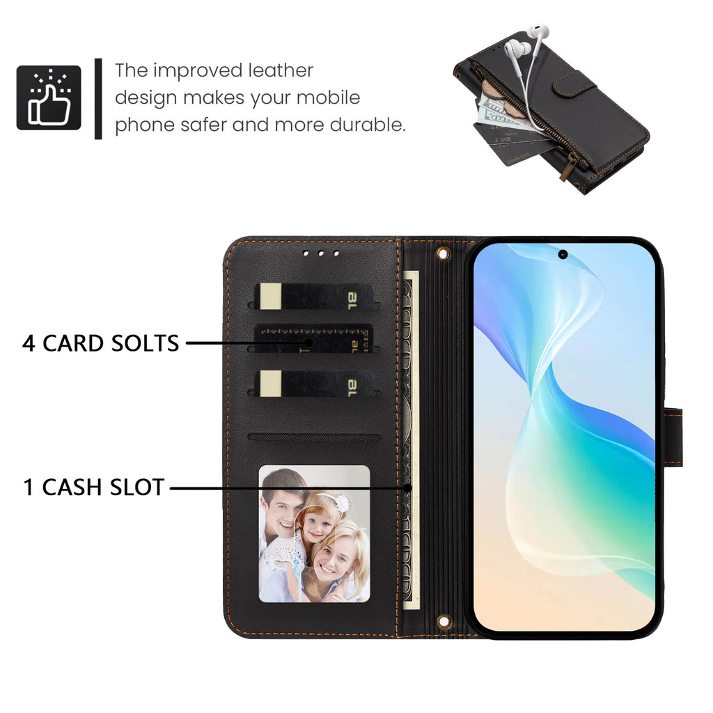For iPhone 17 Pro / iPhone 18 Pro Case 4 Card Slots Wallet Stand PU Leather Phone Cover with Wrist Strap