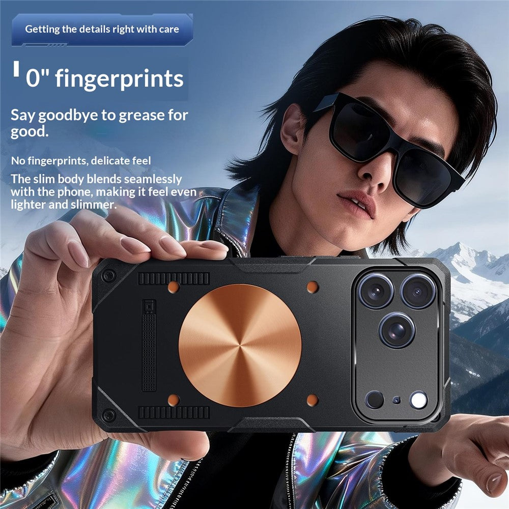 For iPhone 17 Pro Case Copper Heat Dissipation TPU + Metal Cooling Phone Cover Support Magnetic Car Mount