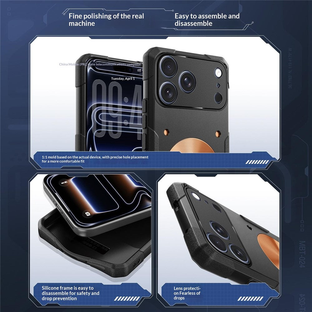 For iPhone 17 Pro Case Copper Heat Dissipation TPU + Metal Cooling Phone Cover Support Magnetic Car Mount