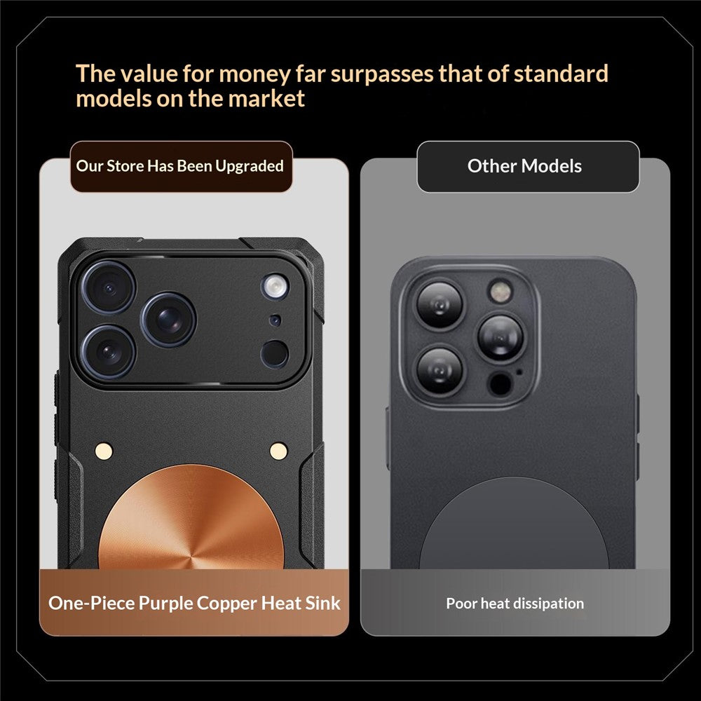 For iPhone 17 Pro Max Case Copper Heat Dissipation TPU + Metal Cooling Phone Cover Support Magnetic Car Mount
