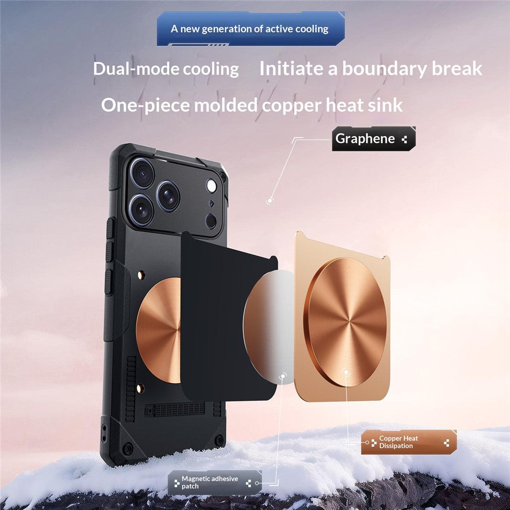 For iPhone 17 Pro Max Case Copper Heat Dissipation TPU + Metal Cooling Phone Cover Support Magnetic Car Mount