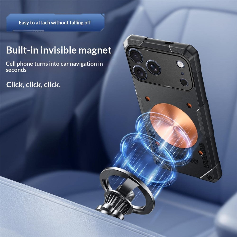 For iPhone 17 Pro Max Case Copper Heat Dissipation TPU + Metal Cooling Phone Cover Support Magnetic Car Mount
